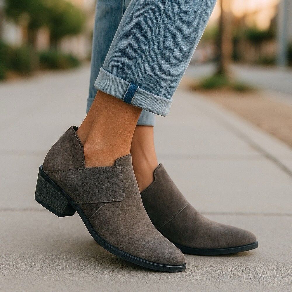 Eileen Fisher Shoes 6 Gray Leather Booties Low Western Heel Stretch